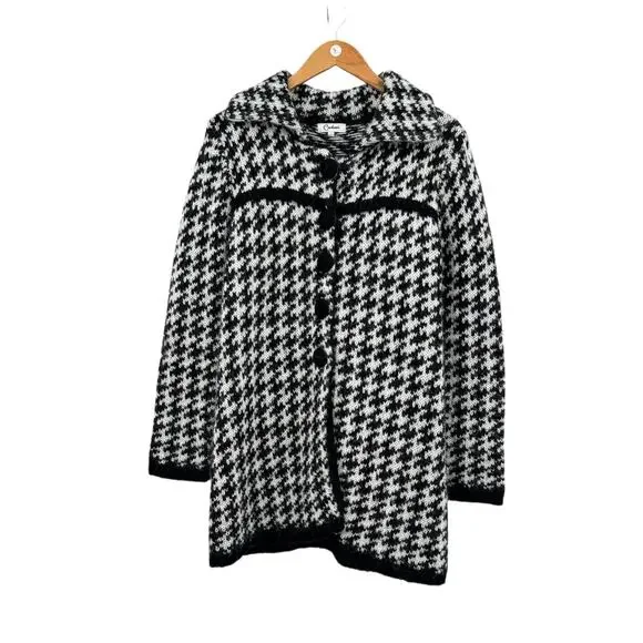 Carducci Black & White Houndstooth Wool & Mohair Blend Knit Cardigan Sweater - Picture 8 of 12